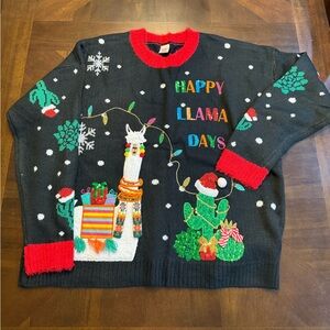 Holiday Time Black Sweater with Red Trim